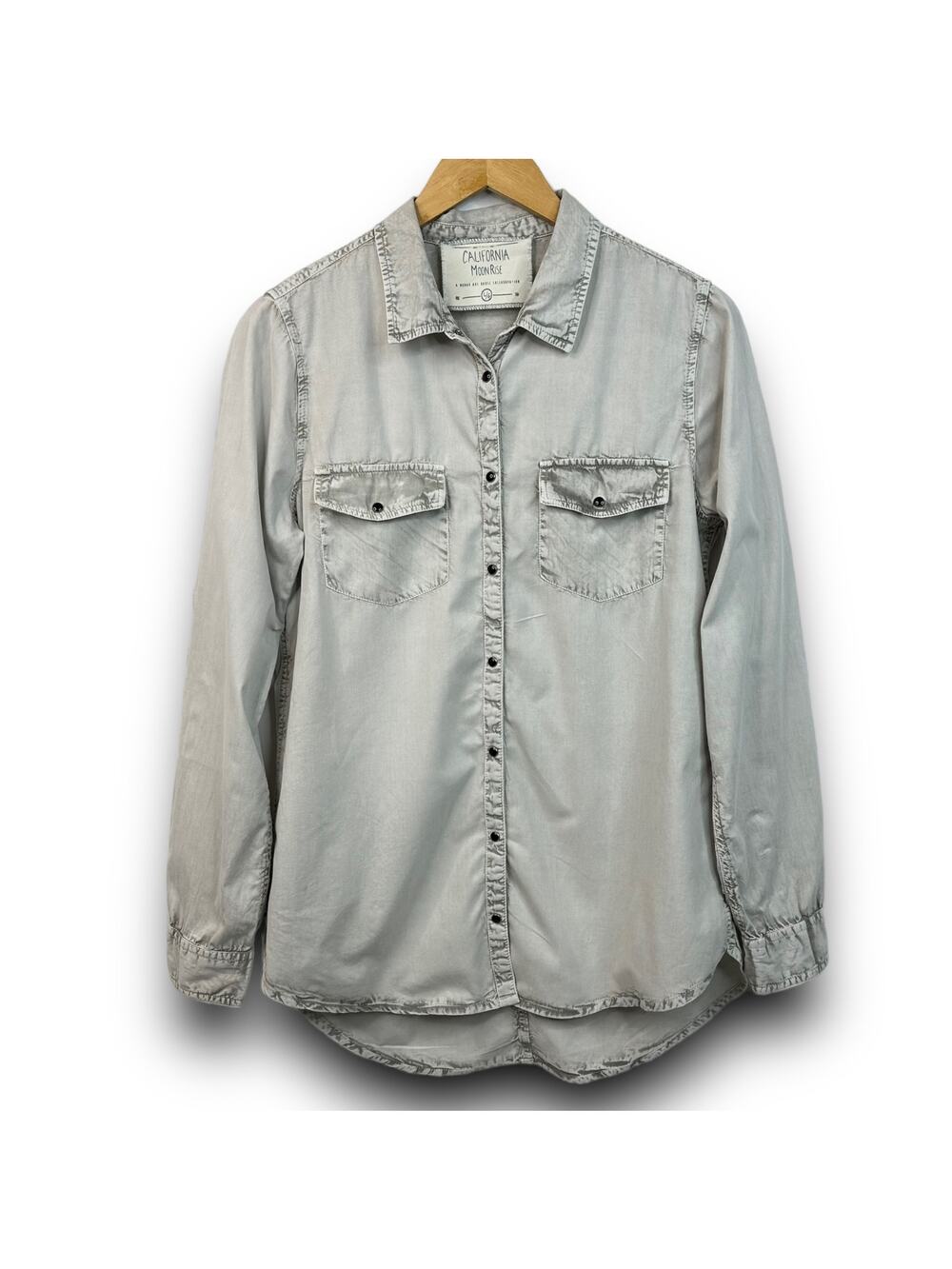 California Moonrise Faded Wash Gray Pearl Snap Shirt Long Sleeve Size Large